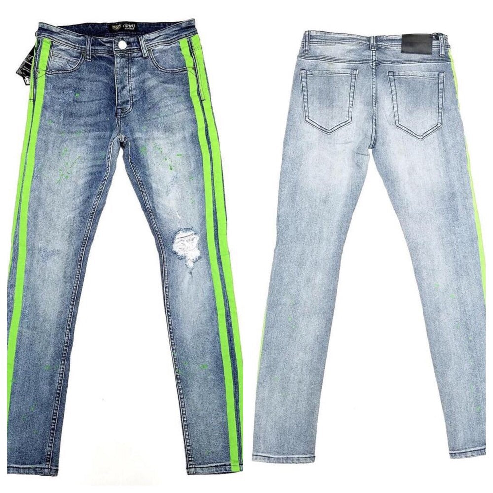 Jeans with cheap lime green stripe