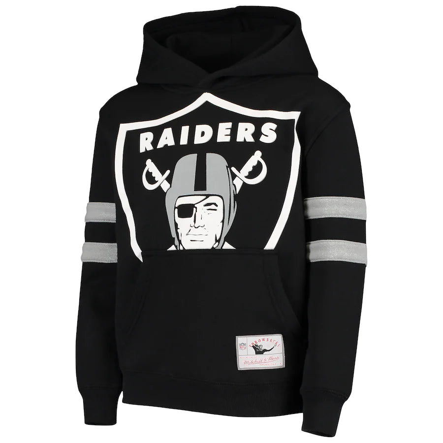 Las Vegas Raiders Mitchell & Ness Youth Big Face Pullover Hoodie - Black 18-20