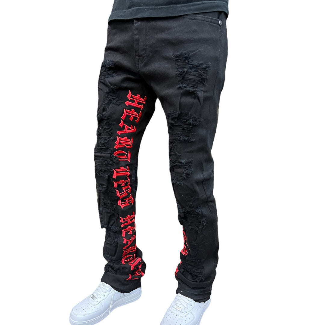 Heartless stacked denim (black/red) – Today's Man Shop